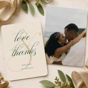 Smaragdgrünes Gold Foto Hochzeit Liebe & Dankeschö Dankeskarte