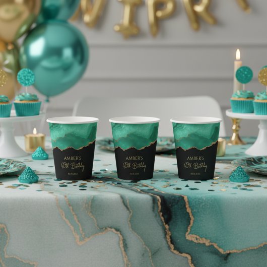 Smaragdgrünes Gold-Glitter-Wasserfarbmarmor Pappbecher
