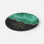 Smaragdgrünes Gold-Glitter-Wasserfarbmarmor Pappteller (Schrägansicht)