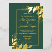 smaragdgrünes Gold verlasse botanische Chic-Hochze Folieneinladung (Vorderseite/Rückseite)