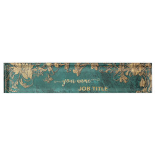 Smaragdgrünes Gold Vintage Namensplakette
