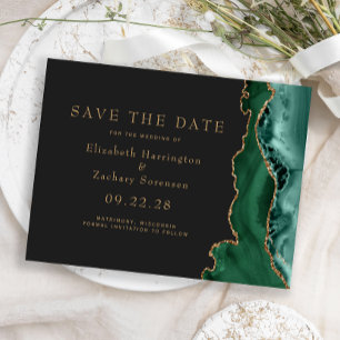 Smaragdgrünes Goldachat Dunkle Save-the-Date-Karte Postkarte