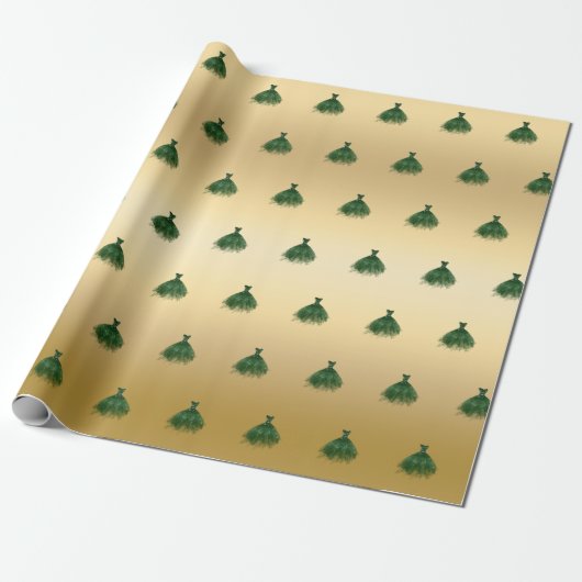 Smaragdgrünes Goldkleid Geburtstagsmädchen Geschenkpapier (Ungerollt)