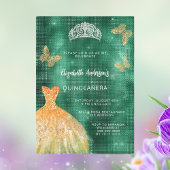 Smaragdgrünes Goldkleid tiara Quinceanera Einladung