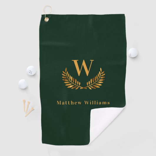 Smaragdgrünes Goldlaurel-Kranz-Monogramm Golfhandtuch (Insitu)