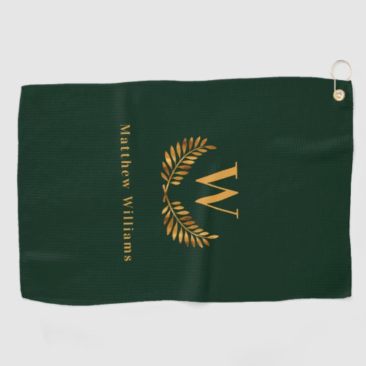 Smaragdgrünes Goldlaurel-Kranz-Monogramm Golfhandtuch (Horizontal)