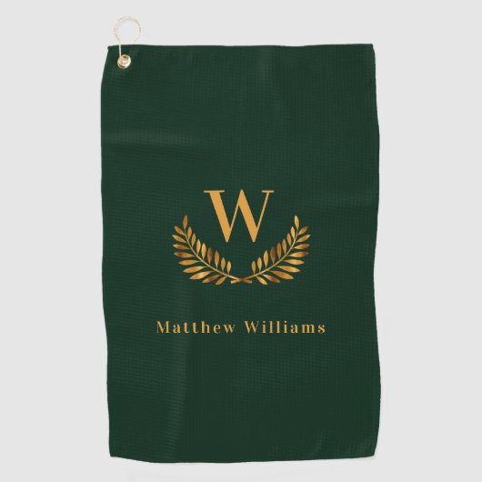 Smaragdgrünes Goldlaurel-Kranz-Monogramm Golfhandtuch (Vorderseite)