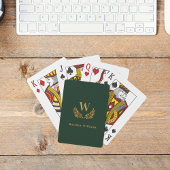 Smaragdgrünes Goldlaurel-Kranz-Monogramm Spielkarten