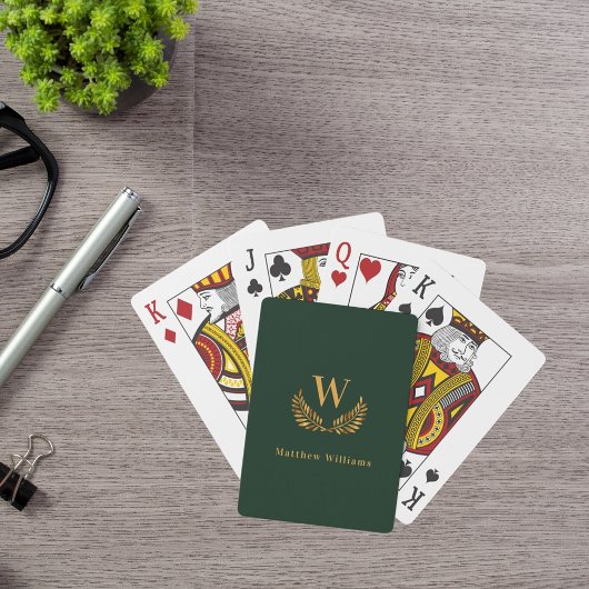 Smaragdgrünes Goldlaurel-Kranz-Monogramm Spielkarten