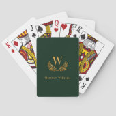 Smaragdgrünes Goldlaurel-Kranz-Monogramm Spielkarten (Rückseite)
