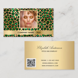 Smaragdgrünes Goldleopard-Foto QR-Code Visitenkarte