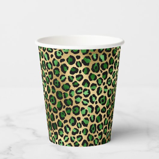 Smaragdgrünes Goldleopard-Party Pappbecher (Rückseite)