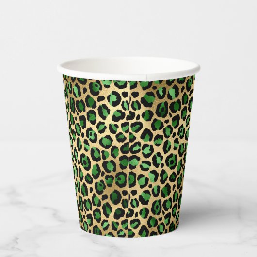 Smaragdgrünes Goldleopard-Party Pappbecher (Rechts)