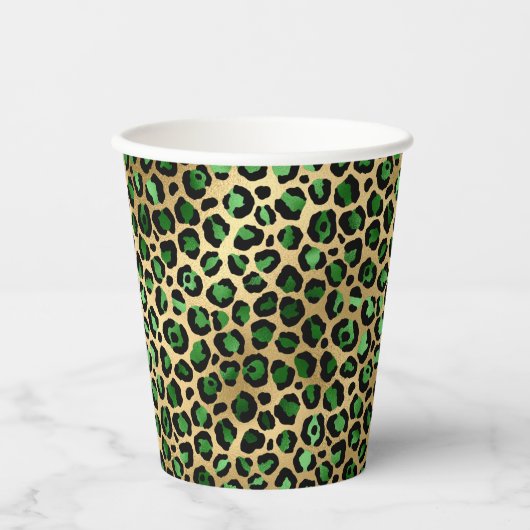 Smaragdgrünes Goldleopard-Party Pappbecher (Vorderseite)