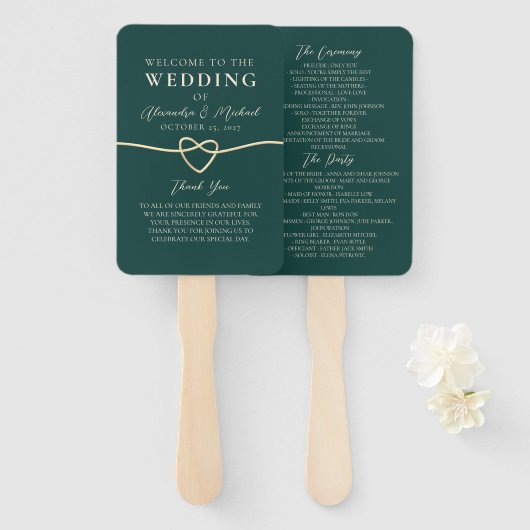 Smaragdgrünes Hochzeitsprogramm Handfächer (Vorne und Hinten)