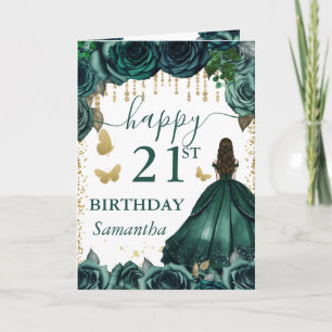 Smaragdgrünes Kleid Brünette Prinzessin Geburtstag Karte