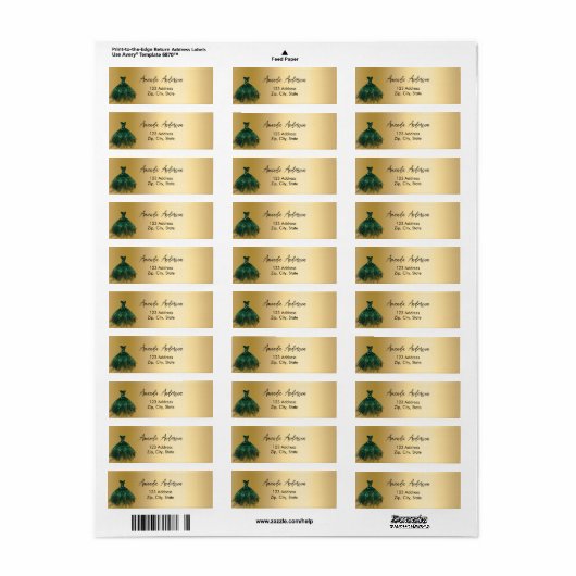 Smaragdgrünes Kleid mit Rücksendeadresse (Vorne)