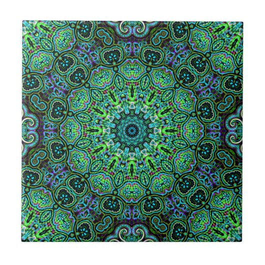Smaragdgrünes Mandala-Design Fliese (Vorderseite)