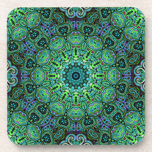 Smaragdgrünes Mandala-Design Getränkeuntersetzer (Vorderseite)