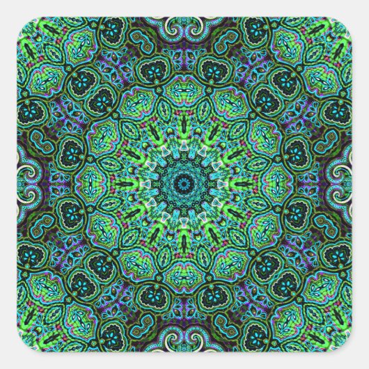 Smaragdgrünes Mandala-Design Quadratischer Aufkleber (Vorderseite)