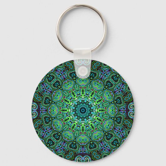 Smaragdgrünes Mandala-Design Schlüsselanhänger (Vorderseite)