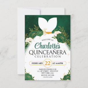 Smaragdgrünes Quinceañera-Weißes Prinzessinnenklei Einladung