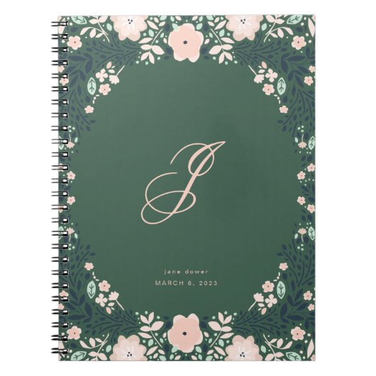 Smaragdgrünes Soft-Monogramm Florales Personalisie Notizblock (Vorderseite)
