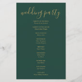 Smaragdgrünes und goldenes Skript-Hochzeitsprogram (Rückseite)