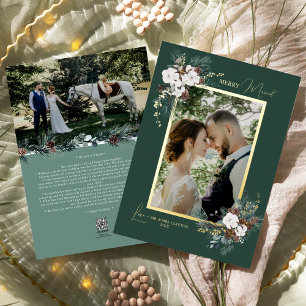 Smaragdgrünes Vintage Hochzeitsportrait Folien Feiertagskarte