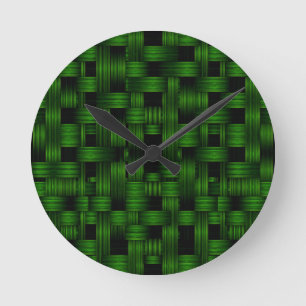 Smaragdgrünes Webkorbmuster Runde Wanduhr