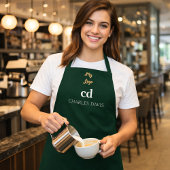 Smaragdgrünes, weißes Monogramm-Firmenlogo Schürze