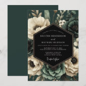 Smaragdhochzeit mit florale Romantik Einladung (Vorne/Hinten)