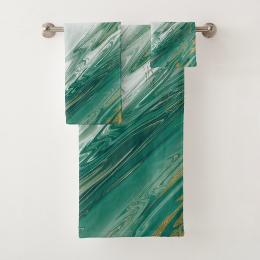 Smaragdjade-grünes Goldbetonter gemalter Marmor Badhandtuch Set (Insitu)