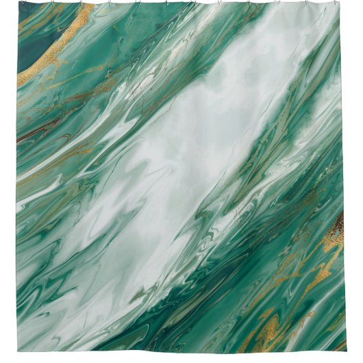 Smaragdjade-grünes Goldbetonter gemalter Marmor Duschvorhang (Vorderseite)
