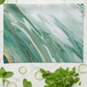 Smaragdjade-grünes Goldbetonter gemalter Marmor Geschirrtuch (Gefaltet)