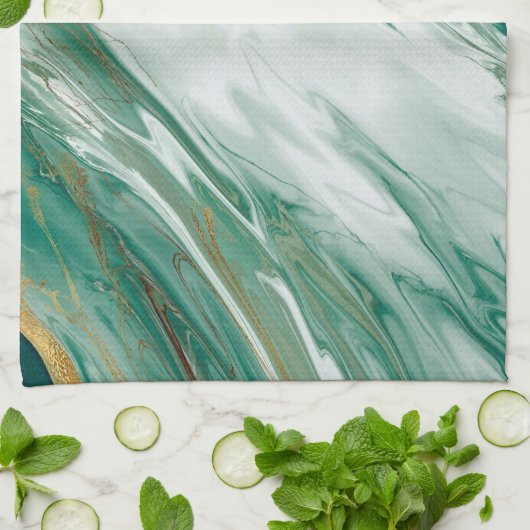 Smaragdjade-grünes Goldbetonter gemalter Marmor Geschirrtuch (Gefaltet)
