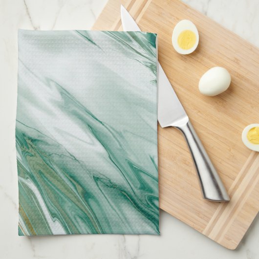 Smaragdjade-grünes Goldbetonter gemalter Marmor Geschirrtuch (Viertel Falte)