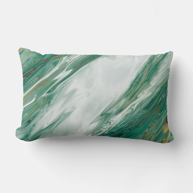 Smaragdjade-grünes Goldbetonter gemalter Marmor Lendenkissen (Vorderseite)
