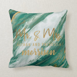 Smaragdjade-grünes Goldgemalte Marmorhochzeit Kissen