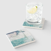 Smaragdmädchen-Grün-weißer glänzender Ozean-Marmor Steinuntersetzer (Seitenansicht)