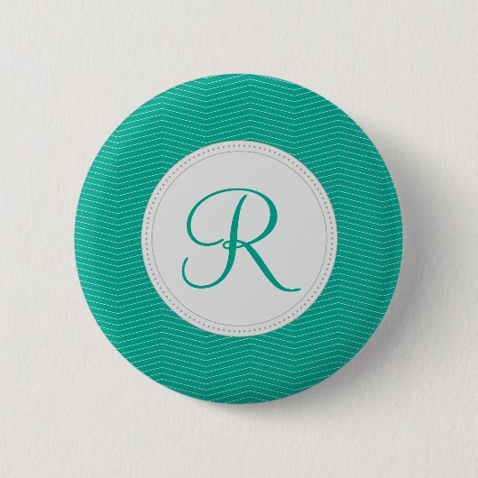 Smaragdmonogramm-dünnes Zickzack Muster Button (Vorderseite)