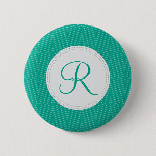 Smaragdmonogramm-dünnes Zickzack Muster Button
