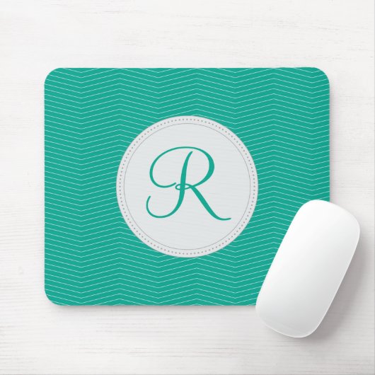 Smaragdmonogramm-dünnes Zickzack Muster Mousepad (Mit Mouse)