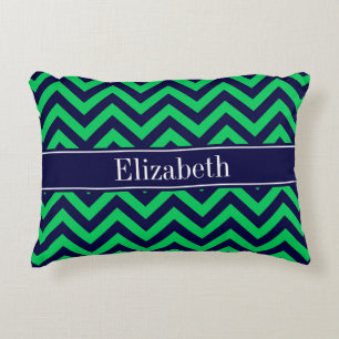 Smaragdnavy LG Chevron Navyblau Namensmonogramm Dekokissen