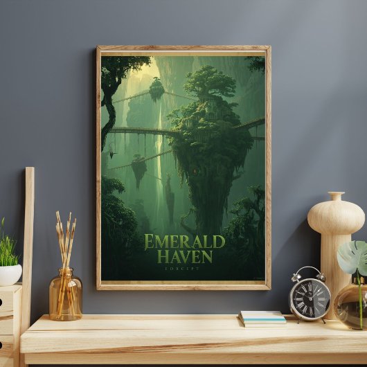 Smaragdparadies - Schwebende Fantasie-Waldlandscha Poster