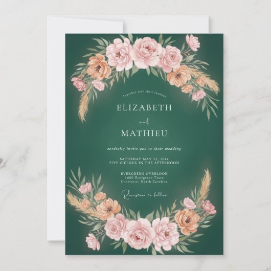 Smaragdrote Brautkrone Hochzeit Einladung (Vorderseite)