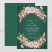 Smaragdrote Brautkrone Hochzeit Einladung (Vorne/Hinten)