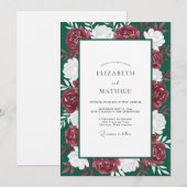 Smaragdrote Pfingstrosen-Hochzeit Einladung (Vorne/Hinten)