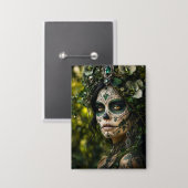 Smaragdwald-Calavera – Grüne Botanik Button (Vorderseite/Rückseite)