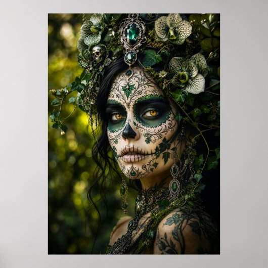 Smaragdwald-Calavera – Grüne Botanik Poster (Vorne)